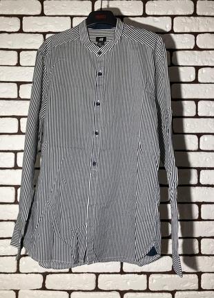 Бело-синяя рубашка в полоску, без воротника h&m