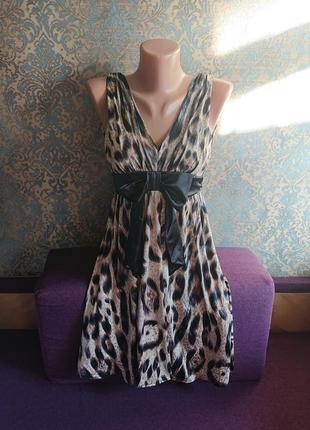 Красивый леопардовый сарафан платье с бантом р.s/m