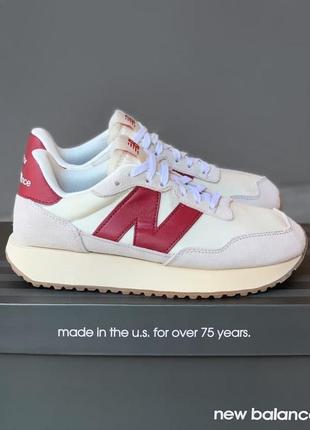 Жіночі замшеві кросівки нью баланс🆕new balance 237🆕біло-бежеві з бордовим