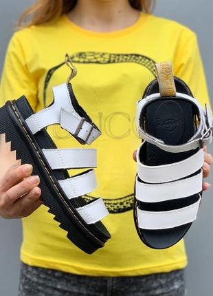 Женские кожаные сандали🆕dr. martens Logo sandals🆕стильные черо-белые сандали др. мартенс
