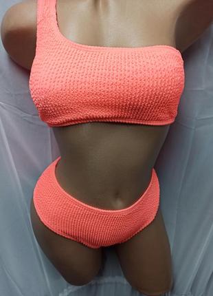 Раздельный купальник на одно плечо жатка жатая ткань купальник высокие плавки модный купальник