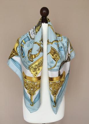 Шелковый платок hermès etriers carré от françoise de la perriere light-blue3 фото