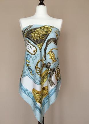 Шелковый платок hermès etriers carré от françoise de la perriere light-blue5 фото