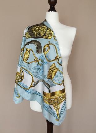 Шелковый платок hermès etriers carré от françoise de la perriere light-blue1 фото