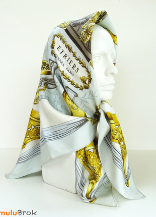 Шелковый платок hermès etriers carré от françoise de la perriere light-blue8 фото