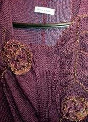 Распродажа.    туника  вязанная с вышивкой бисером, цвета марсала,турция. размер 52-56