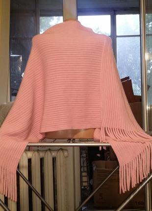 Розовая пудровая накидка с бахромой пончо пончо-свитер  с кистями  tcm3 фото