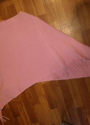 Розовая пудровая накидка с бахромой пончо пончо-свитер  с кистями  tcm6 фото