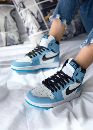 Nike air jordan 1 retro high blue, кросовки найк джордан женские9 фото