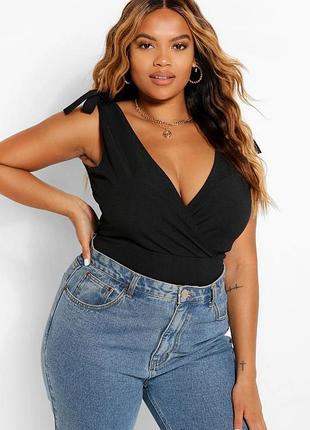 Черный боди boohoo с завязками размер xl