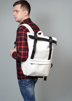 Городской молодежный белый крутой рюкзак roll top для мужчин2 фото