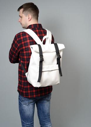 Городской молодежный белый крутой рюкзак roll top для мужчин3 фото