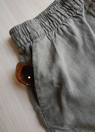 Лляні шорти хакі сірі короткі на резинці льон шнурку xs s3 фото