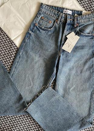 Джинсы прямого кроя zara hi-rise straight jeans8 фото