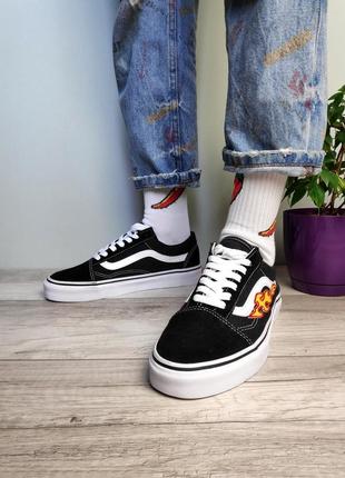 Vans old skool fire чёрные кеды унисекс венс олдскул пламя гранж4 фото