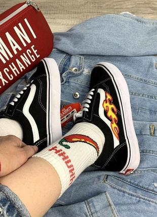 Vans old skool fire чёрные кеды унисекс венс олдскул пламя гранж5 фото