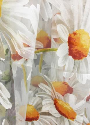 Тюль органза з квітковим малюнком помаранчева ромашка3 фото