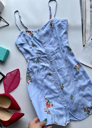 👗классное голубое короткое платье в цветочек/летний небесно голубой сарафан с цветами на пуговицах👗7 фото