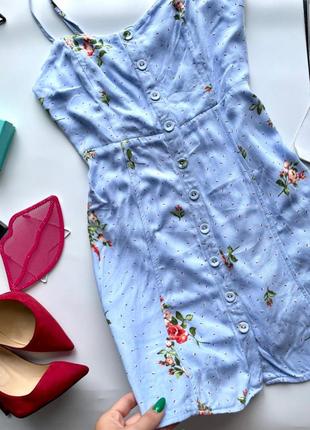 👗классное голубое короткое платье в цветочек/летний небесно голубой сарафан с цветами на пуговицах👗6 фото