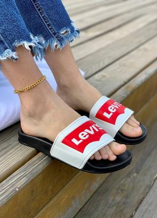 Levis slides white, шлепанцы левайс женские, шлепки левис