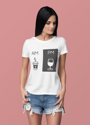 Жіноча футболка біла ampm, вино1 фото