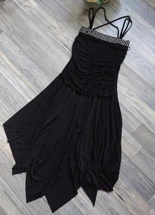 Гарне чорне плаття на тонких бретелях сарафан р. 46/48/504 фото