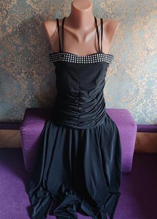Гарне чорне плаття на тонких бретелях сарафан р. 46/48/505 фото