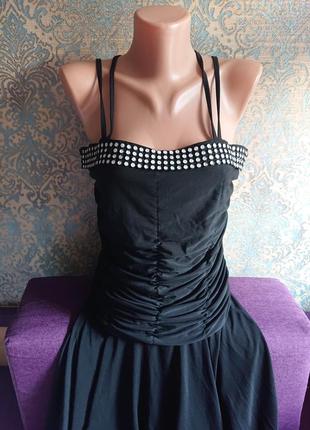 Гарне чорне плаття на тонких бретелях сарафан р. 46/48/507 фото