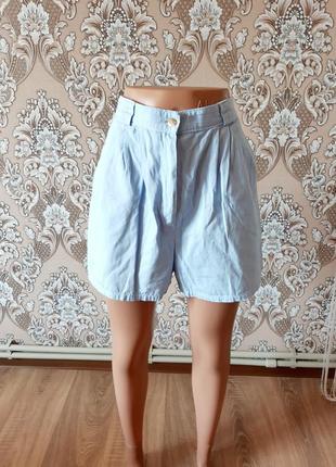 Шорты высокая посадка котон хлопок шорты с защипами бермуды