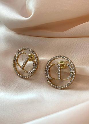 Брендовые серьги гвоздики с цирконами люкс