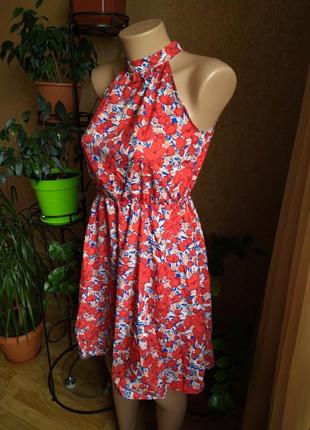 Женское летнее красное платье цветочный принт 42-46 р