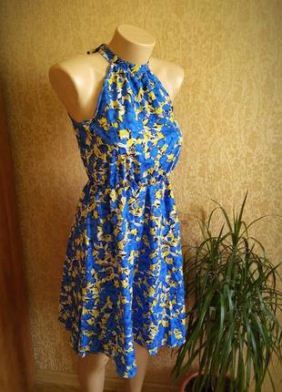 Женское платье синее цветнчный принт 42-46р