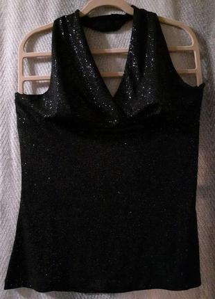 Женская черная блестящая вечерняя блуза, майка, топ5 фото