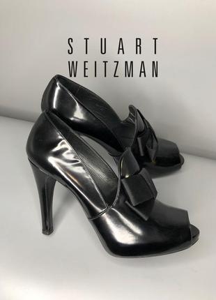 Stuart weitzman кожаные туфли на каблуке с открытым носком  бант босоножки лоферы owens rundholz2 фото