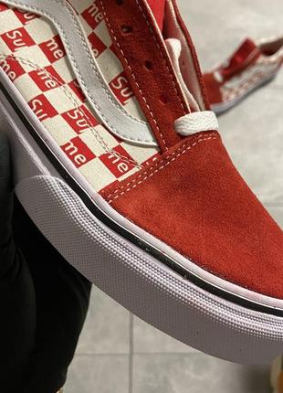 Женские замшевые красные с белым кеды ванс суприм🆕vans old skool red supreme🆕унисекс5 фото