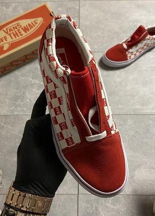 Женские замшевые красные с белым кеды ванс суприм🆕vans old skool red supreme🆕унисекс