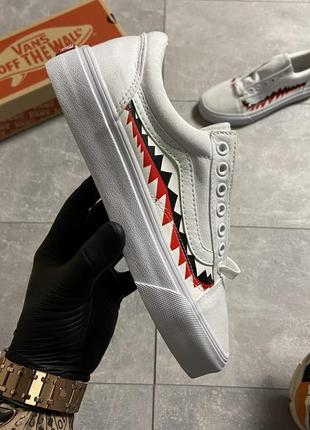 Жіночі текстильні білі з червоно-чорним кеди ванс супрім🆕 vans old skool white art teeth🆕5 фото