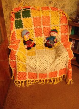 Накидка на кресло та подушка в'язане бабусин квадрат 190х115 см4 фото