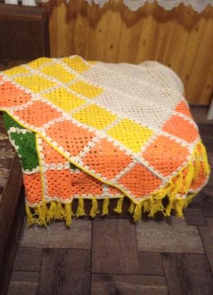 Накидка на кресло та подушка в'язане бабусин квадрат 190х115 см10 фото