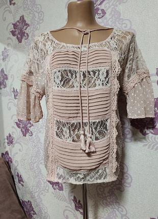 Кружевная блуза пудрового цвета от new look р-р - l.