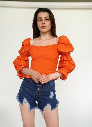 Блуза з рукавами буфами помаранчева