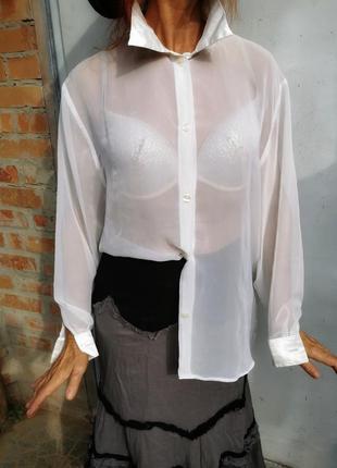 Винтажная шифоновая рубашка с атласной отделкой полупрозрачная винтаж ретро2 фото