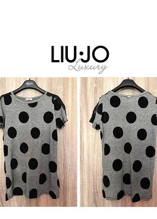 Liu jo серая базовая футболка в крупный горох с шерстью и французским кружевом allsaints owens lang