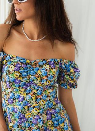 Платье мини с пышной юбкой в цветок цветочек цветочный принт4 фото