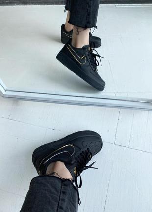 Nike air force essential black gold, женские чёрные кроссовки найк, демисезонные кроссовки9 фото