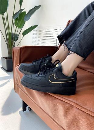 Nike air force essential black gold, женские чёрные кроссовки найк, демисезонные кроссовки6 фото