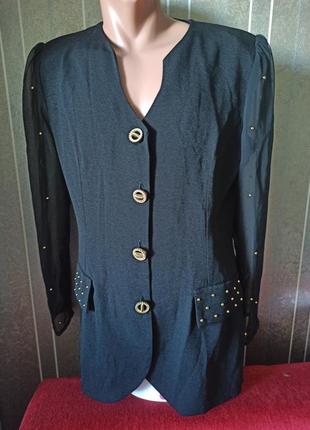 Винтаж пиджак приталенный с прозрачными рукавами размер m-l