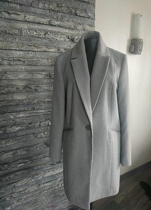 Стильный пиджак пальто серо- голубой4 фото