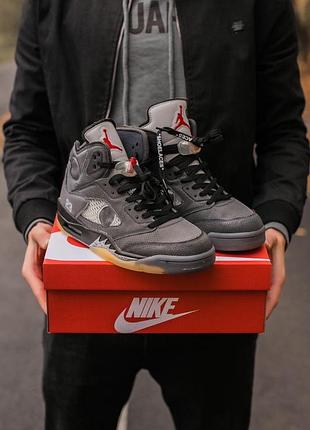 Мужские высокие кроссовки nike air jordan retro 5 x off white  #найк