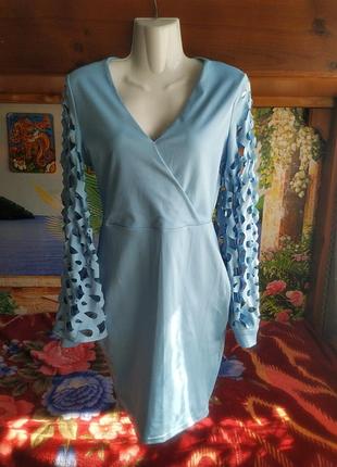 Ошатне жіноче плаття з мереживними рукавами 44-46 р